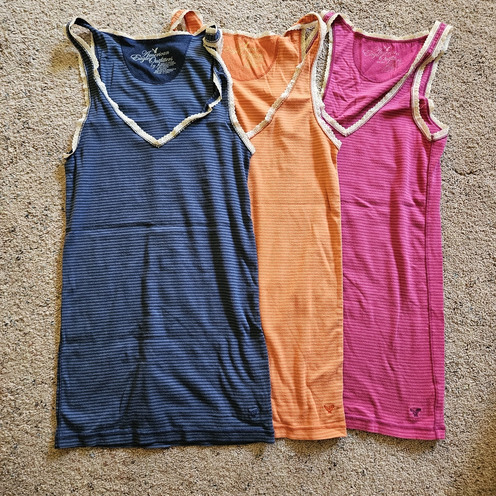 American Eagle Outfitters Striped Tank Tops - Blue, Orange, Pink